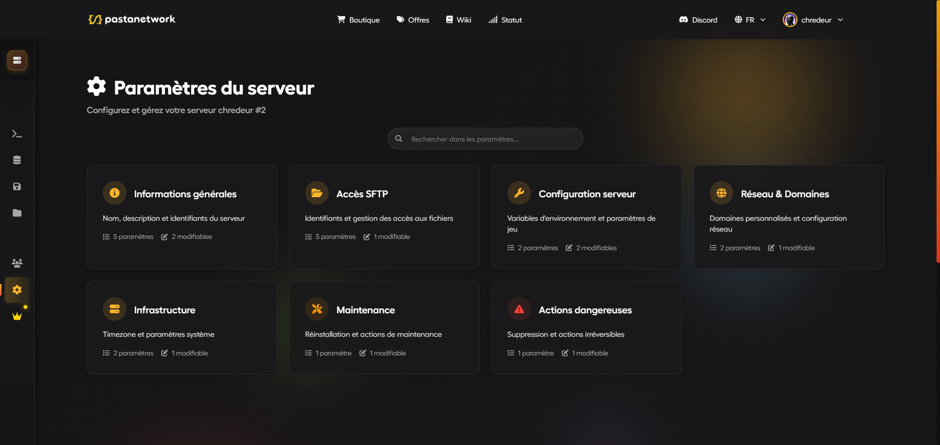 Configuration serveur Pastanetwork